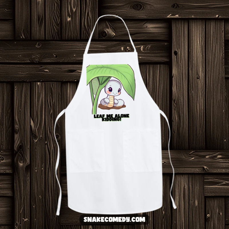 Funny Curious Snake Apron: serpent peeking from a leaf, perfect for kitchen fun and gifts.