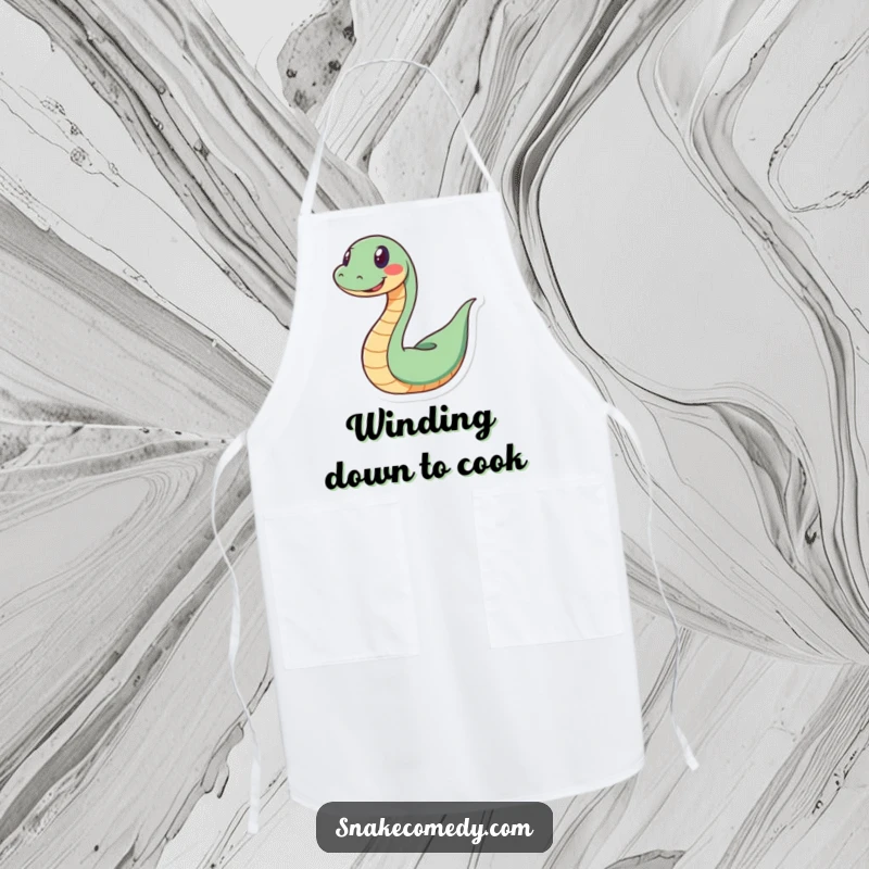 Funny snake apron showing a happy serpent playfully slithering in a spiral, bringing a playful twist to kitchen activities.