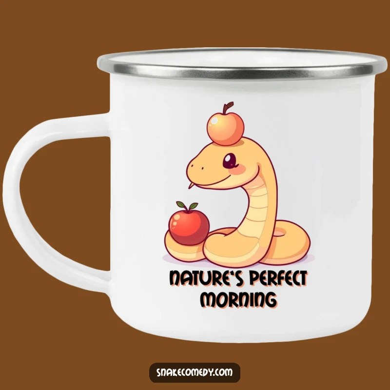 Funny Snake Balancing Apple Camping Mug: Adventure Fuel with Humor