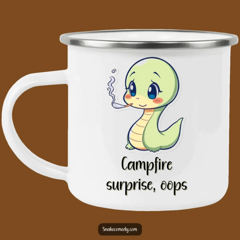 Funny Surprised Snake Camping Mug: Outdoor Laughs with Smoke Puffs