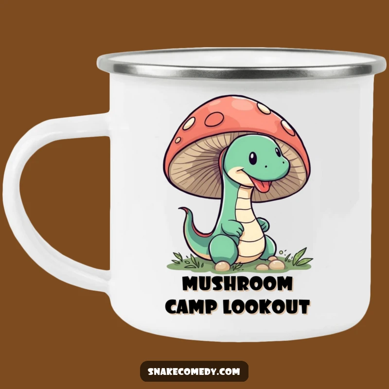 Funny Snake Mushroom Camping Mug: Sneaky Peeking Character, Whimsical Outdoor Gift!