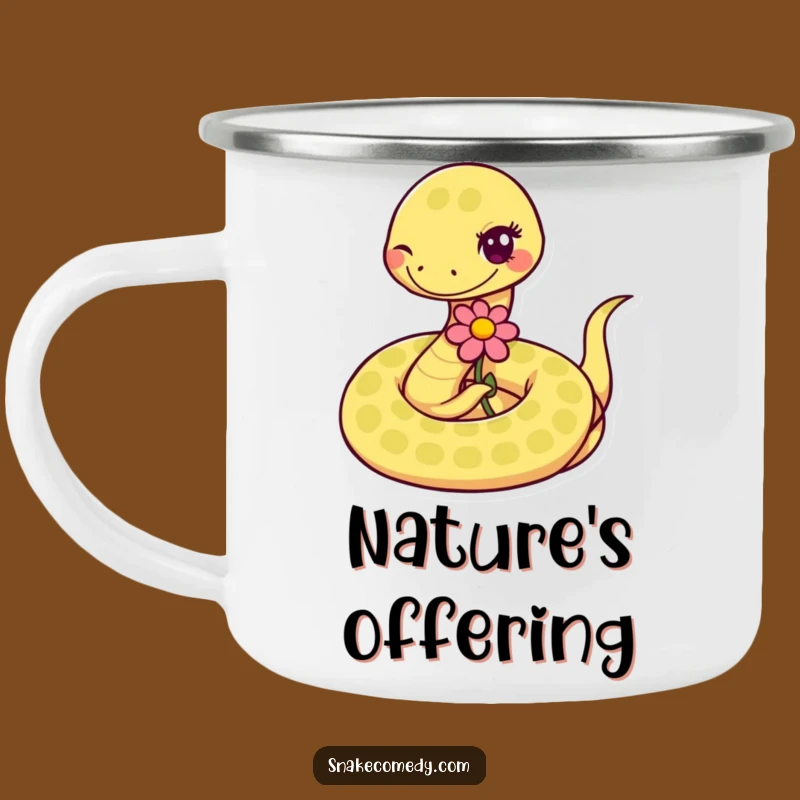 Funny Snake's Flower Offering Camping Mug: Adventure-Ready Humor for the Outdoors