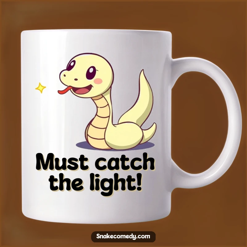 Funny Snake Light Chasing Mug: Excited Character's Humorous Pursuit Gift!