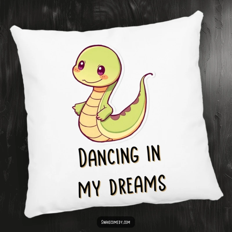 Funny snake pillow with a wiggling tail, capturing a snake in a rhythmic, joyful dance.