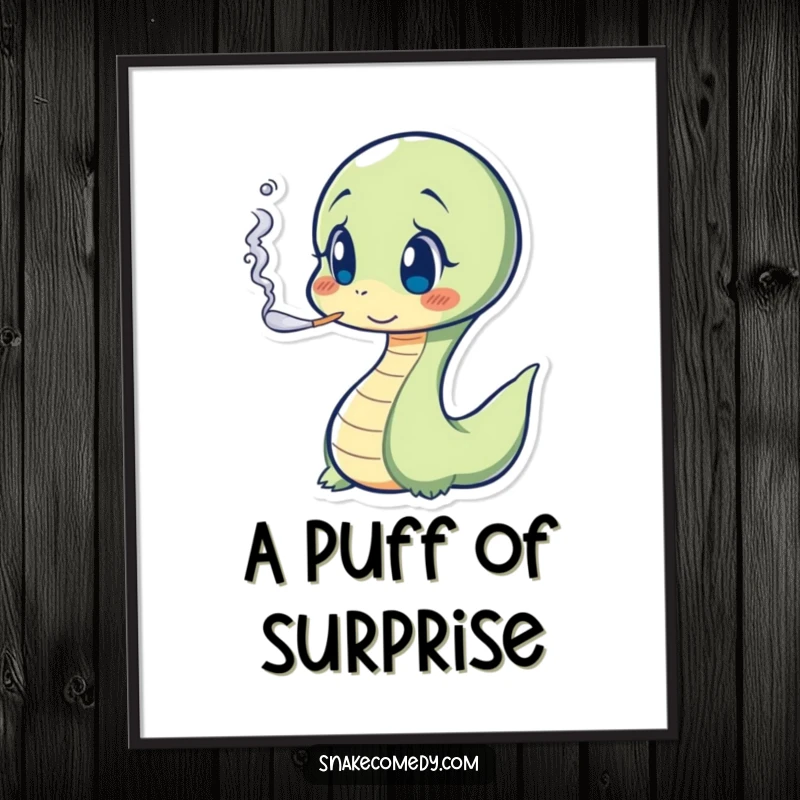 Funny Snake Digital Art Print: surprised serpent character puffing smoke, instant humorous decoration.