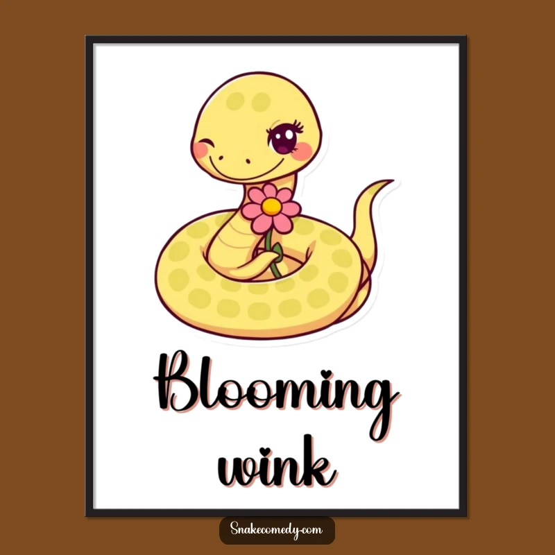 Funny Snake's Flower Offering Digital Art: Charming Humor for Instant Wall Decor