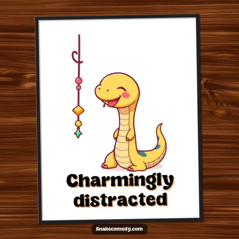 Funny Snake Digital Art Print: A happy snake playfully batting at a sparkly dangling charm, offering instant glam wall decor.