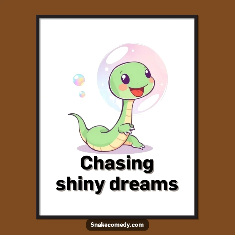 Funny Bubble Snake Digital Print - Joyful Serpent Chasing Art, Gift