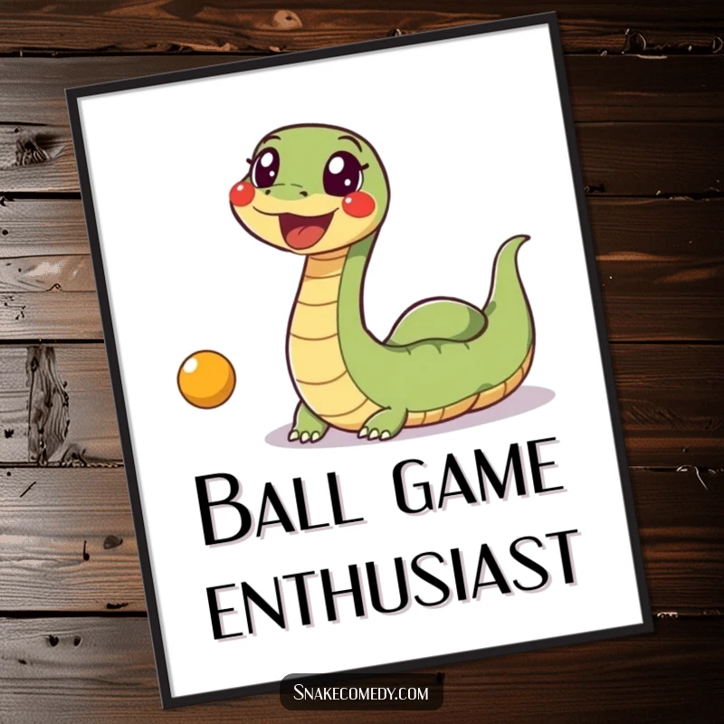 Funny Snake Ball Digital Art Print: An excited, wiggly snake is humorously shown in full pursuit of a bouncing ball.