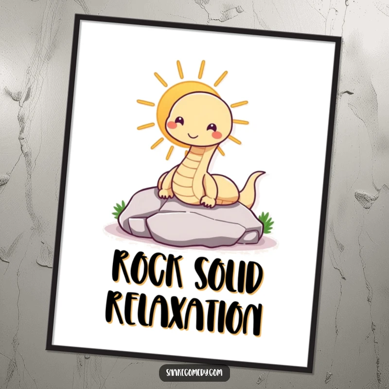 Funny snake digital art print of a contented snake basking on a rock, ready for instant display.