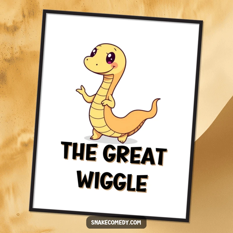 Funny snake digital art print showing a happy serpent doing a fun wiggle dance, its body in motion, perfect for instant decor.