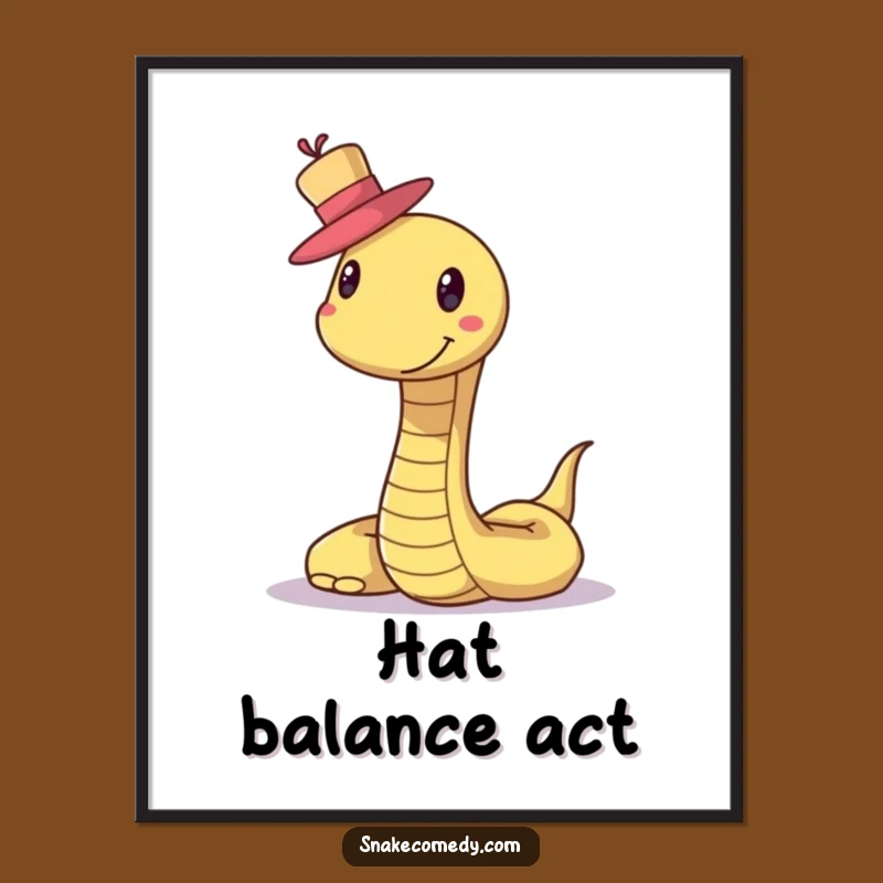 Funny Snake Hat Digital Print: Smiling Creature Balancing Top Hat, Dapper Wall Art Gift!