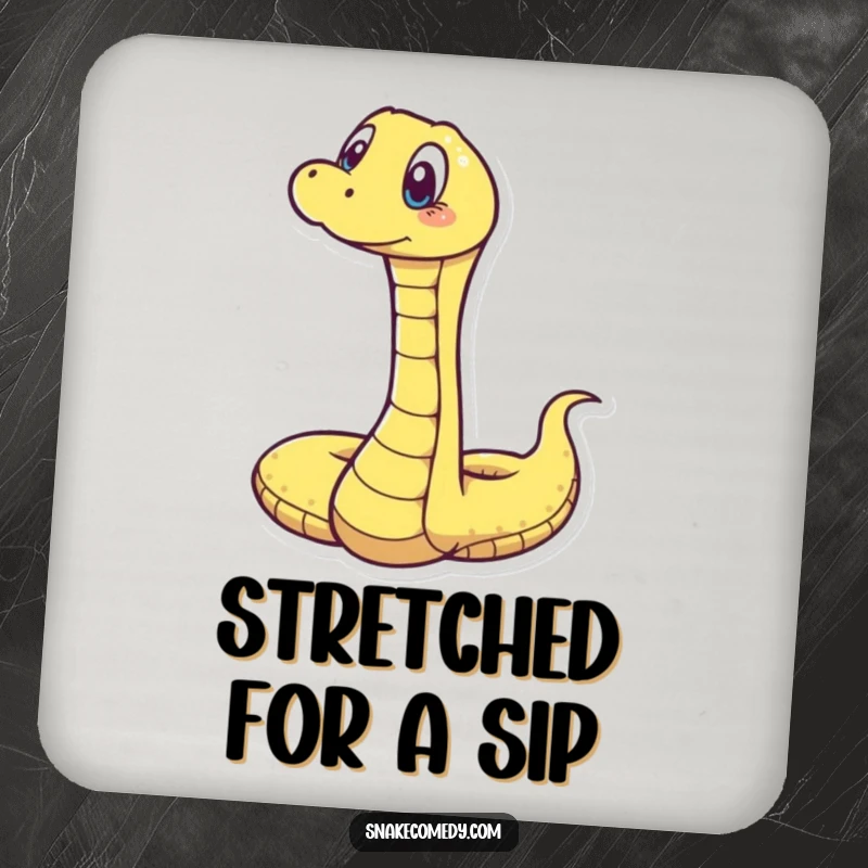 Funny drink coaster featuring a snake stretching vertically with a comically surprised expression, protecting tables with humor.