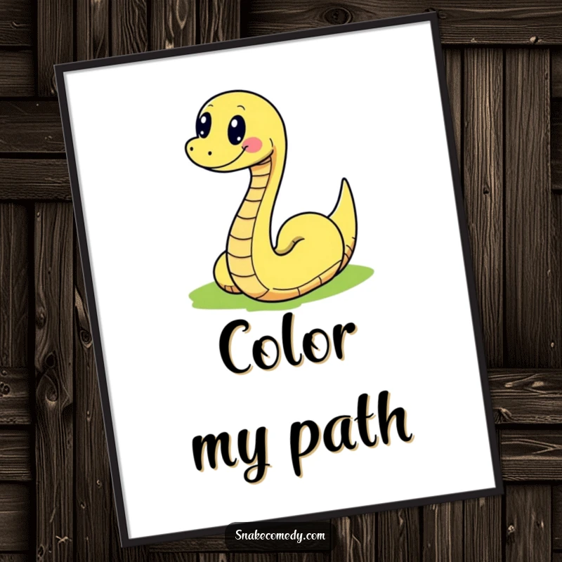 Funny snake art showing joyful slithering on a winding, colorful path, perfect for vibrant and humorous wall decor.