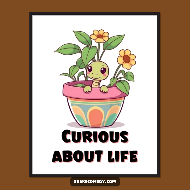 Curious Snake Art Print: Funny Flower Pot Poster for Whimsical Decor