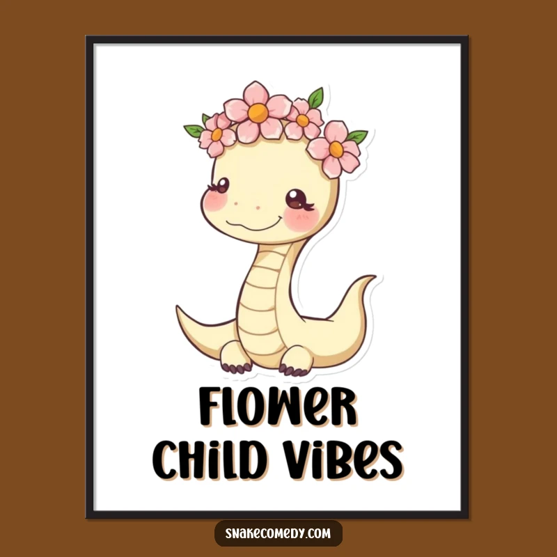 Serene Snake Poster: Artistic Flower Crown Print for Peaceful Spaces