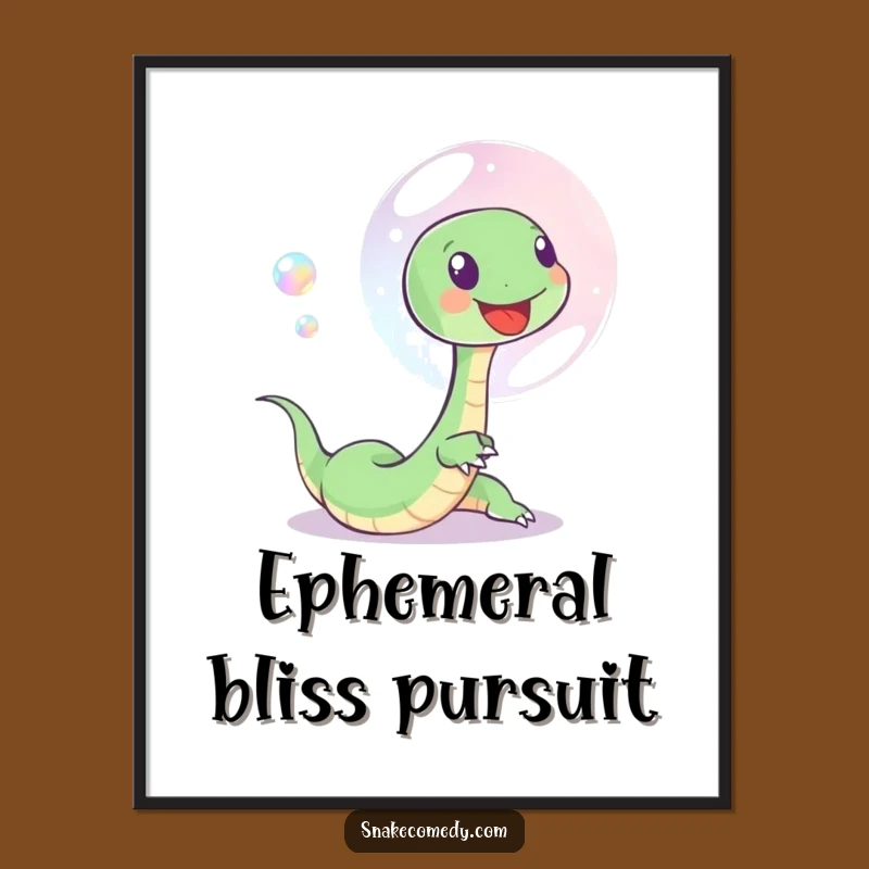Funny Bubble Snake Poster - Joyful Serpent Chasing Art, Gift Idea