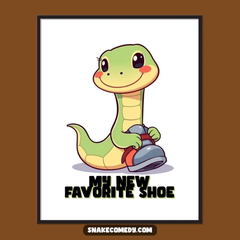 Funny Happy Snake Poster: Playful Shoe Try-On Art, Unique Funny Gift Decor