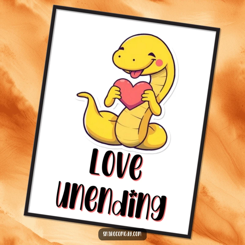 Funny snake poster depicting a snake creating a heart shape with its body, a sweet and humorous piece of wall art.