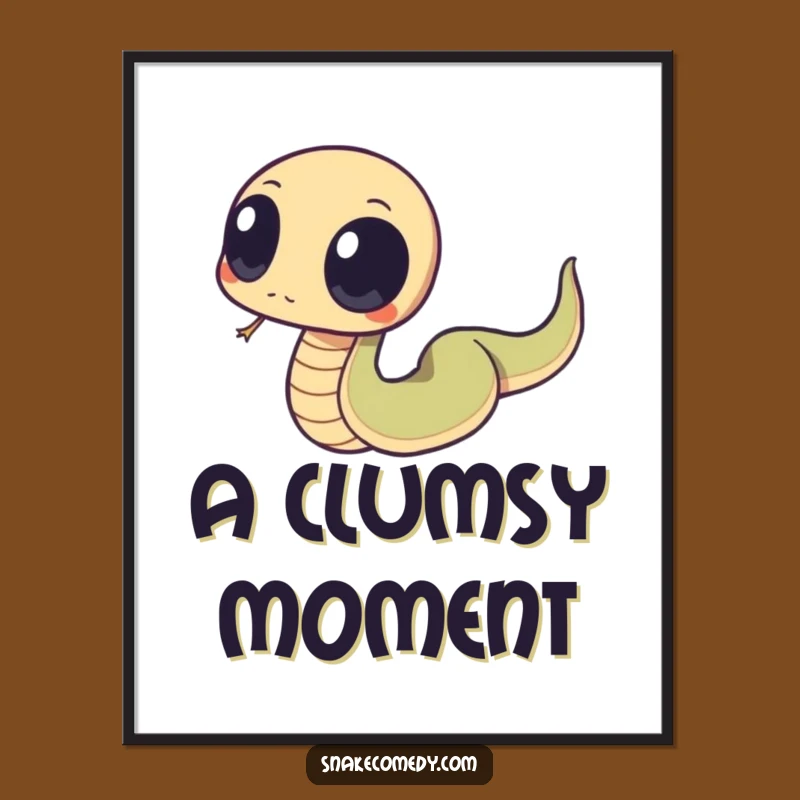 Funny Tripping Snake Poster: Whimsical Art of a Clumsy, Wide-Eyed Serpent