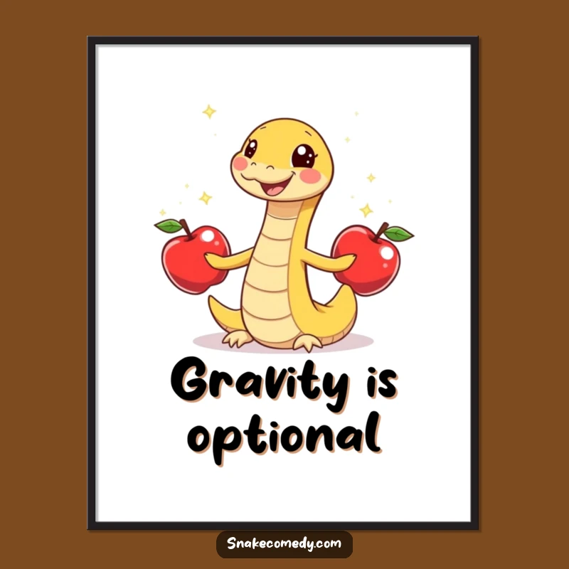 Funny Snake Juggling Apples Poster - Whimsical Cartoon Art Print Gift