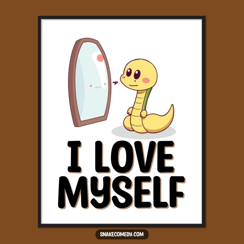 Funny Snake Reflection Chase Poster - Amusing Cartoon Art Print Gift
