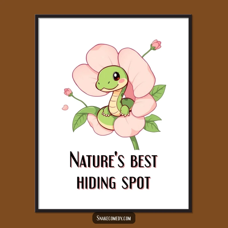 Funny Snake Flower Poster - Charming Peeking Serpent Wall Art, Gift Idea