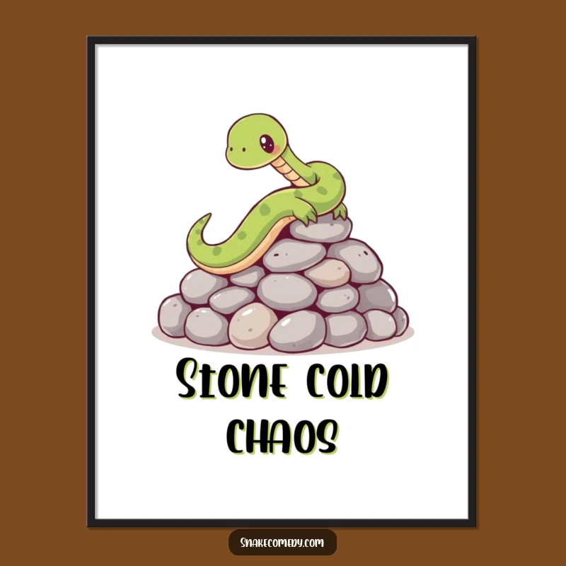 Funny Snake Art Poster: Comical Stone-Slipping Character for Whimsical Wall Decor