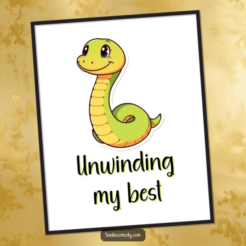 Funny snake art showing playful coiling and uncoiling with a big grin, making a humorous and cheerful wall decoration.