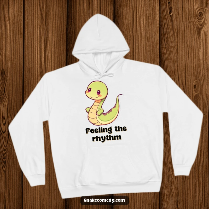 Funny snake hoodie with a rhythmic wiggling tail, showcasing a snake in a lively dance.
