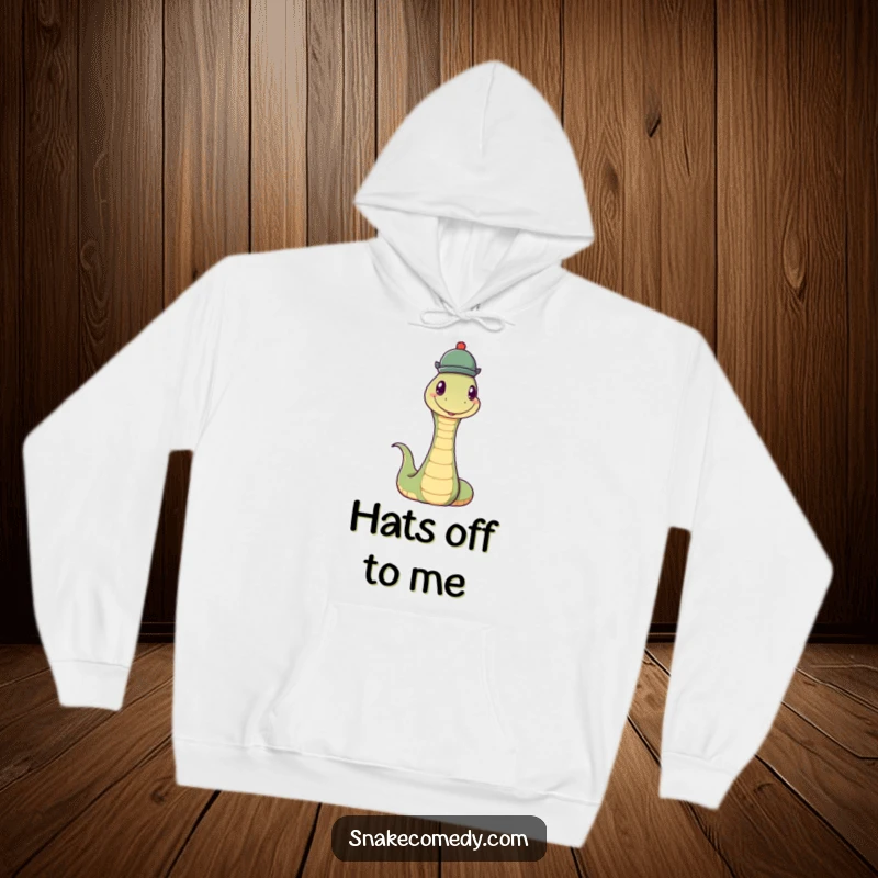 Funny Snake Hat Hoodie: A comfortable hoodie featuring a snake happily balancing a small, round hat on its head.