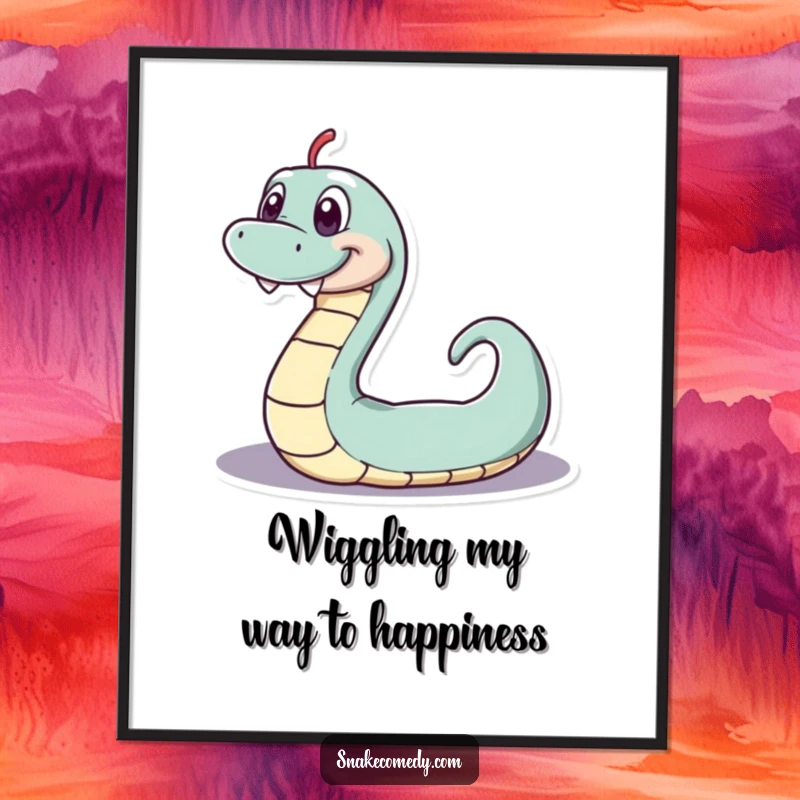 Funny Free Printable Wall Art featuring a serpentine character with a huge, toothy grin, wiggling energetically in a playful loop.