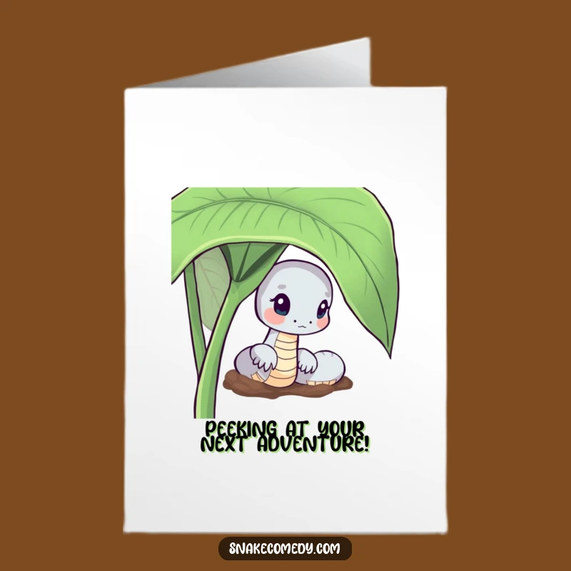 Free Printable Birthday Card: Curious Snake Leaf Peek Funny Downloadable Gift
