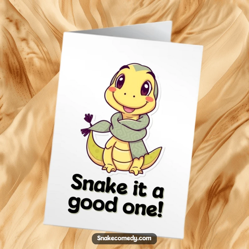 Funny Free Printable Birthday Card: A delighted snake wearing a large scarf winks playfully, perfect for a humorous DIY gift.