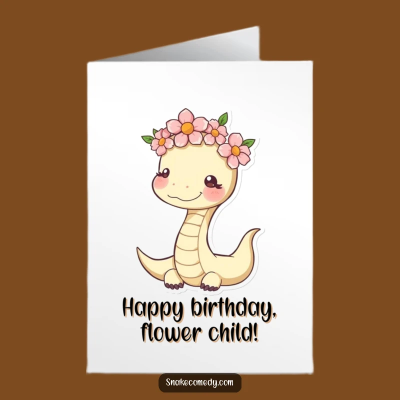 Free Printable Birthday Card: Serene Snake Flower Crown Funny Downloadable Gift
