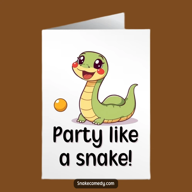 Free Printable Funny Birthday Card: Excited Snake Chasing Ball Joyful Downloadable Gift