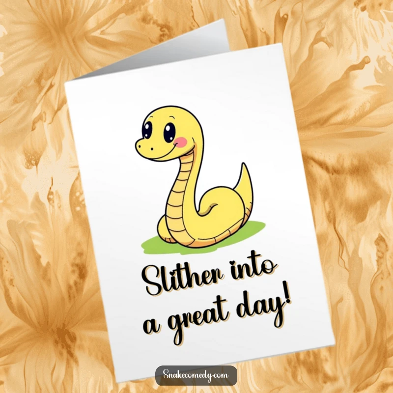 Funny Free Printable birthday card featuring a snake character joyfully slithering along a winding, vibrant, and colorful path.