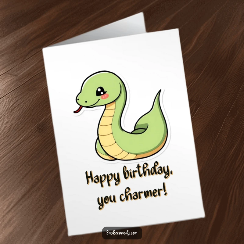 Funny Free Printable Birthday Card featuring a snake dramatically coiling and uncoiling while giving a playful wink.