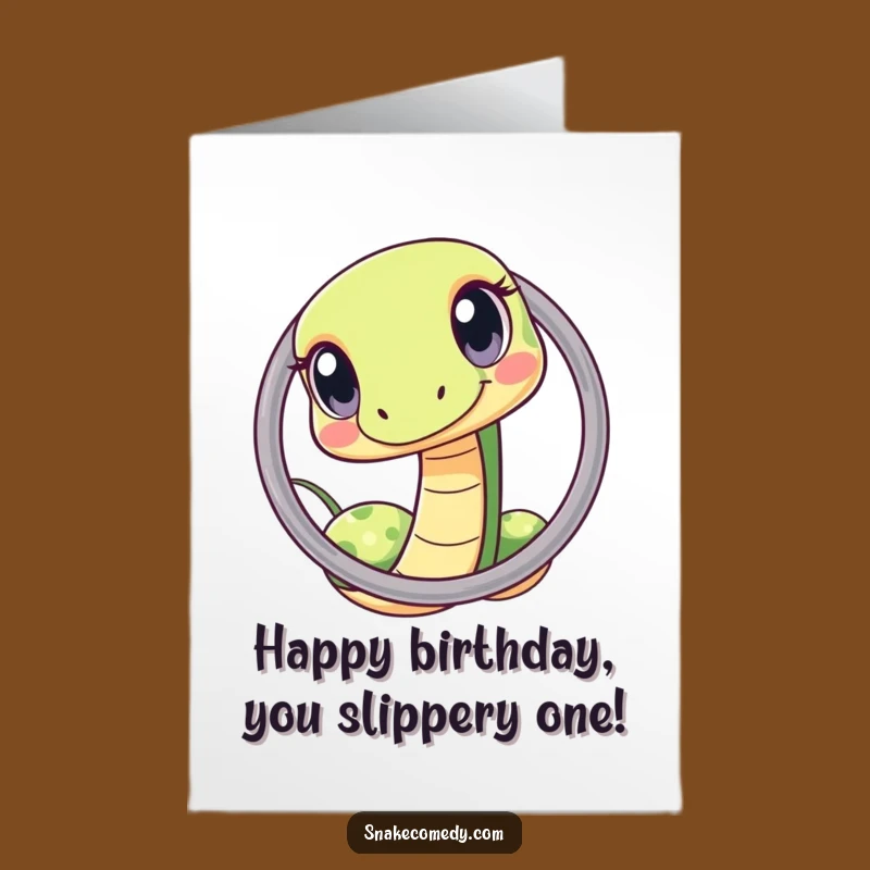 Free Printable Birthday Card: Funny Kawaii Snake Hoop, Downloadable Quirky Greeting