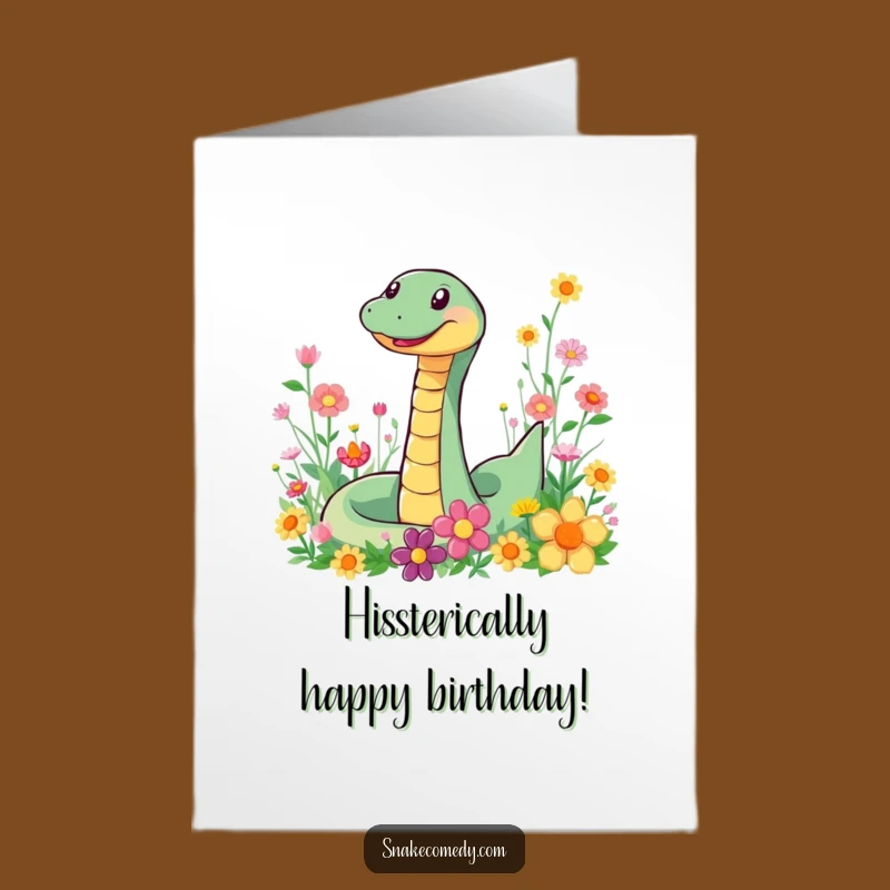 Funny Free Printable Birthday Card: Smiling Snake Flowers - Joyful Downloadable Gift
