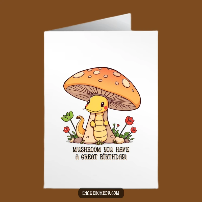 Funny Free Printable Birthday Card: Mischievous Snake Behind Mushroom, Downloadable Gift!