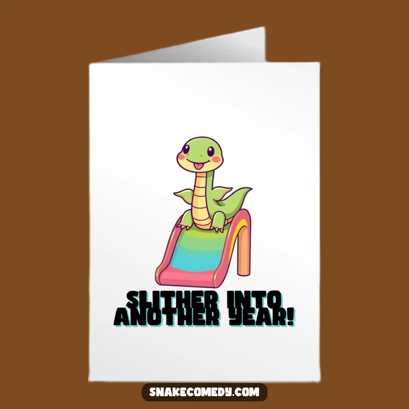 Free Printable Birthday Card: Funny Snake Rainbow Slide Downloadable Gift