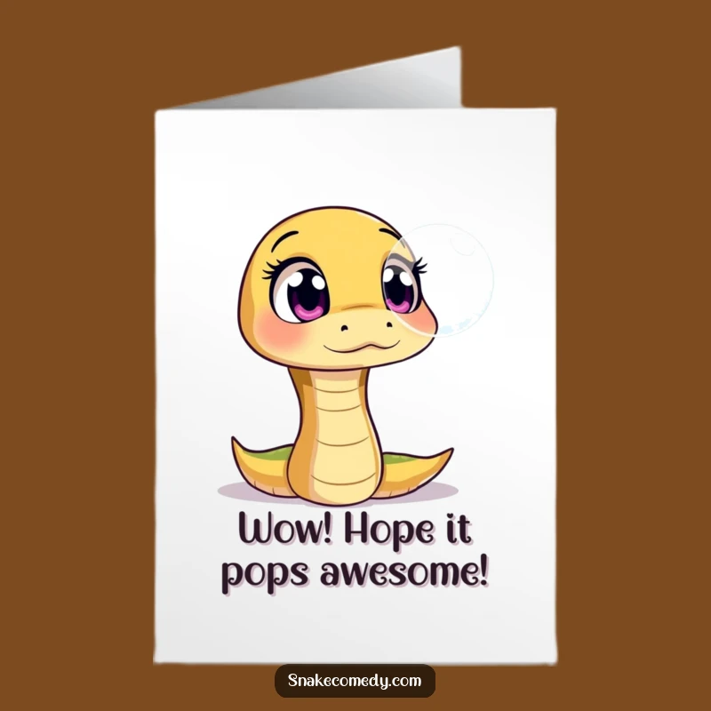 Free Printable Birthday Card: Amazed Snake Bubble Surprise Funny Downloadable Gift