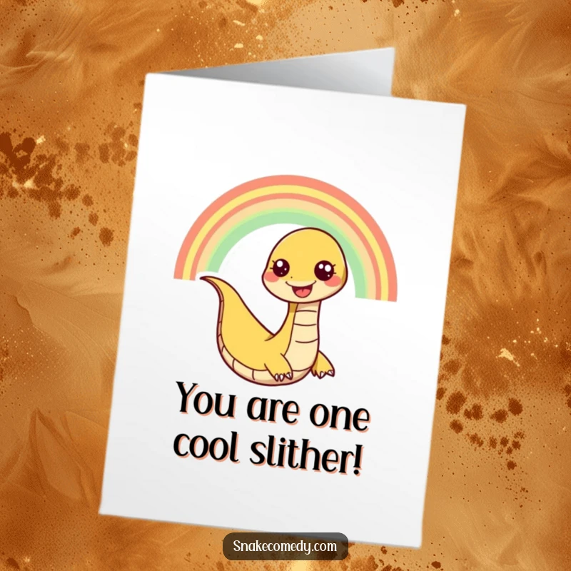 Funny Free Printable Congrats Card: A happy snake sliding joyfully down a rainbow, perfect for a downloadable celebration.