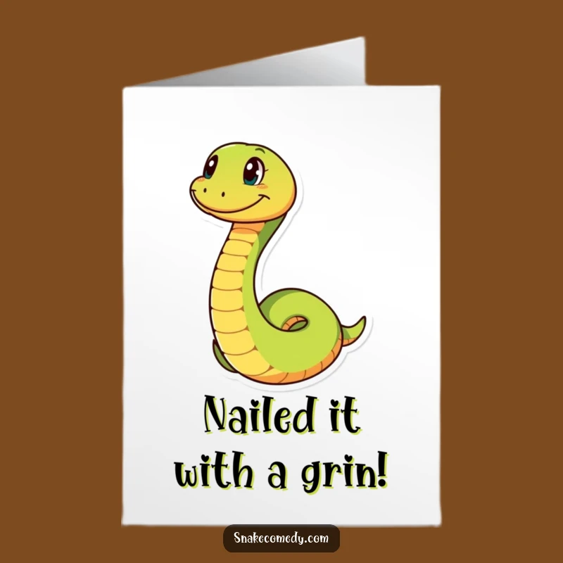 Free Printable Congrats Card: Playful Grinning Snake Downloadable Gift