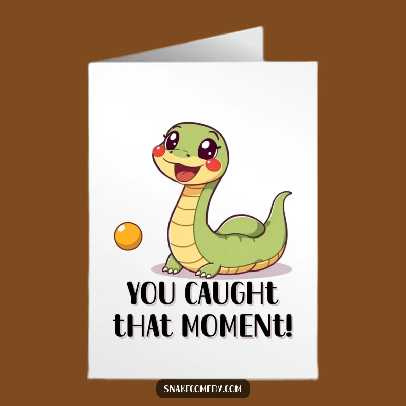 Free Printable Funny Congrats Card: Excited Snake Chasing Ball Cheerful Downloadable Gift