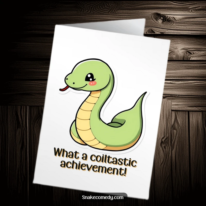 Funny Free Printable Congratulations Card showing a snake in a dramatic coil with a cheeky wink, celebrating success.