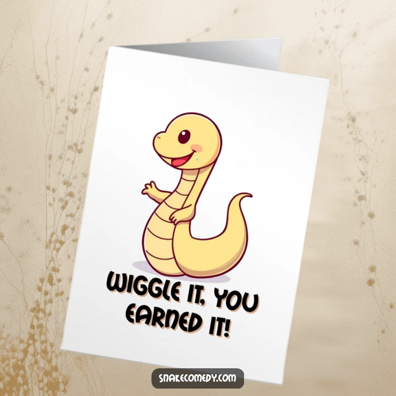 Funny Free Printable Congratulations Card featuring a joyful snake in a hilarious wobbly tail dance, celebrating a special accomplishment.