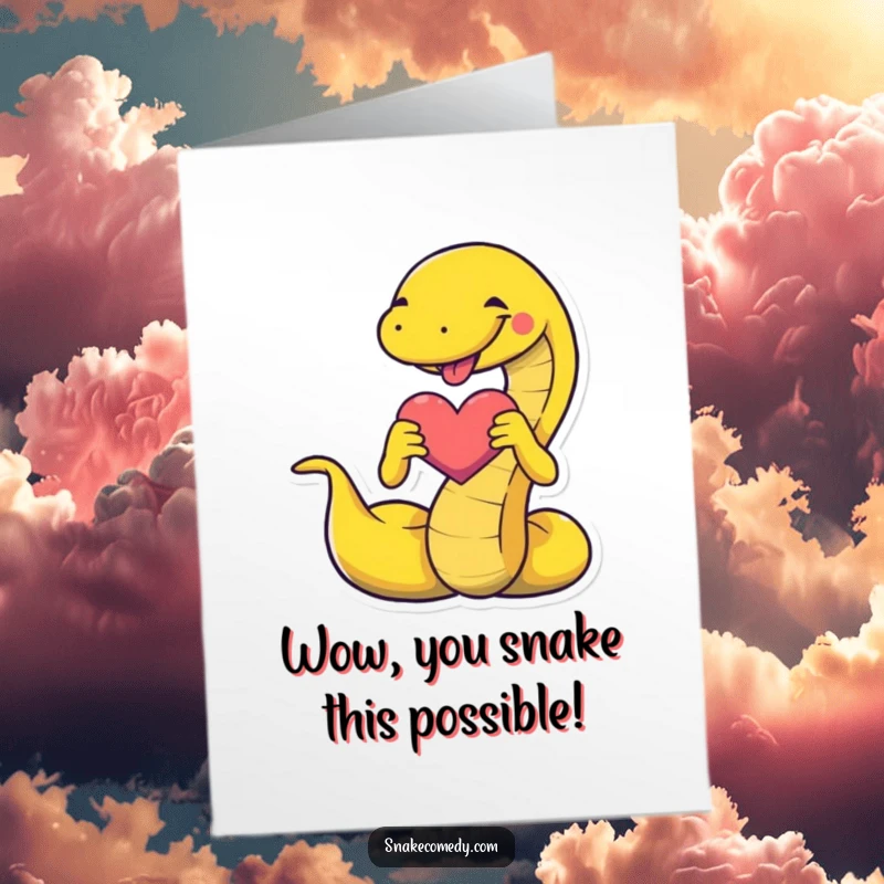 Funny Free Printable Congratulations Card where a snake forms a love heart, sending positive vibes and good luck.