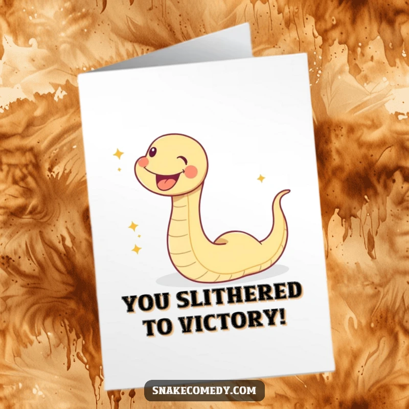 Funny Free Printable Congratulations Card: Gleeful snake slithers with joy, leaving a magical trail of sparkles for your congratulations.